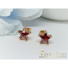   Orecchino GOLDFILLED antiallergico a pressione con pietra rossa 9mm colore 18K