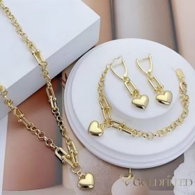   Collana GOLDFILLED antiallergica 45-50cm/4-6mm+ Bracciale 17-20cm + Orecchini  38mm  colore 14K