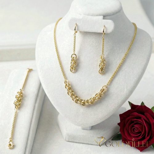 Collana GOLDFILLED antiallergica 45cm/2-7mm+ Bracciale 19cm + Orecchini colore 14K